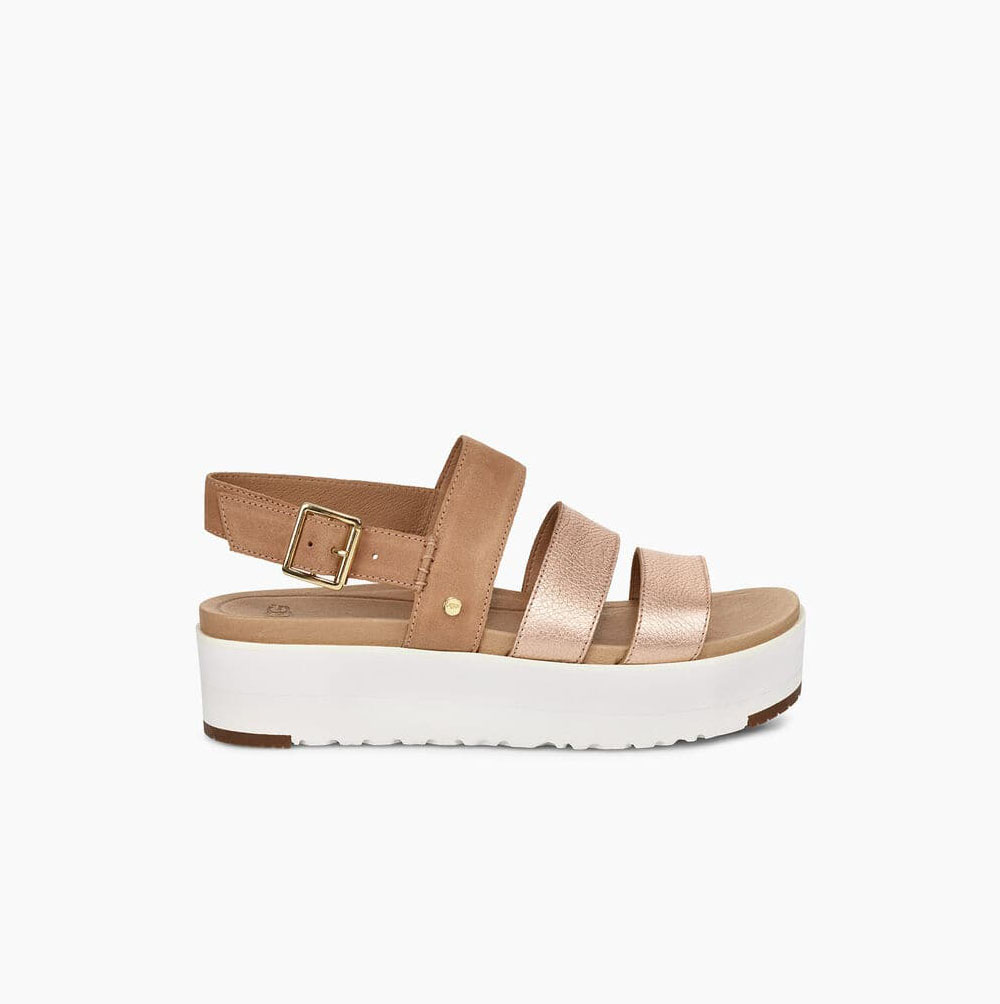 UGG Braelynn Metallic Plateau Sandalen Damen Rosa Gold Schweiz | S66LX6VH