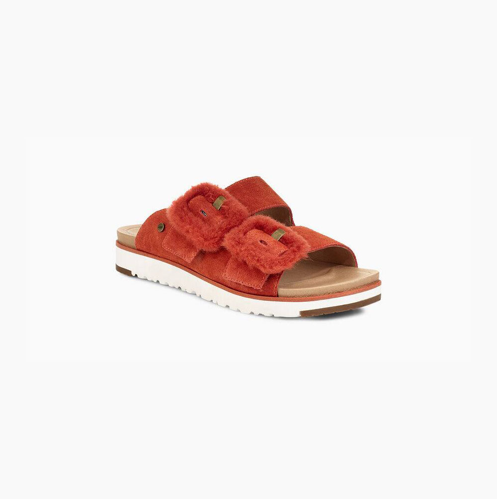 UGG Fluff Indio Sandalen Damen Rot Schweiz | 3Y0SGU9T