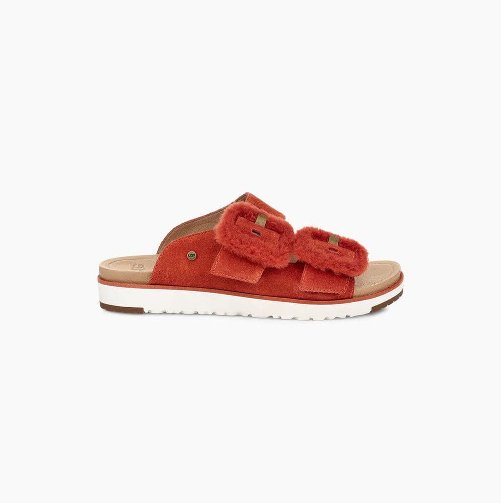 UGG Fluff Indio Sandalen Damen Rot Schweiz | 3Y0SGU9T