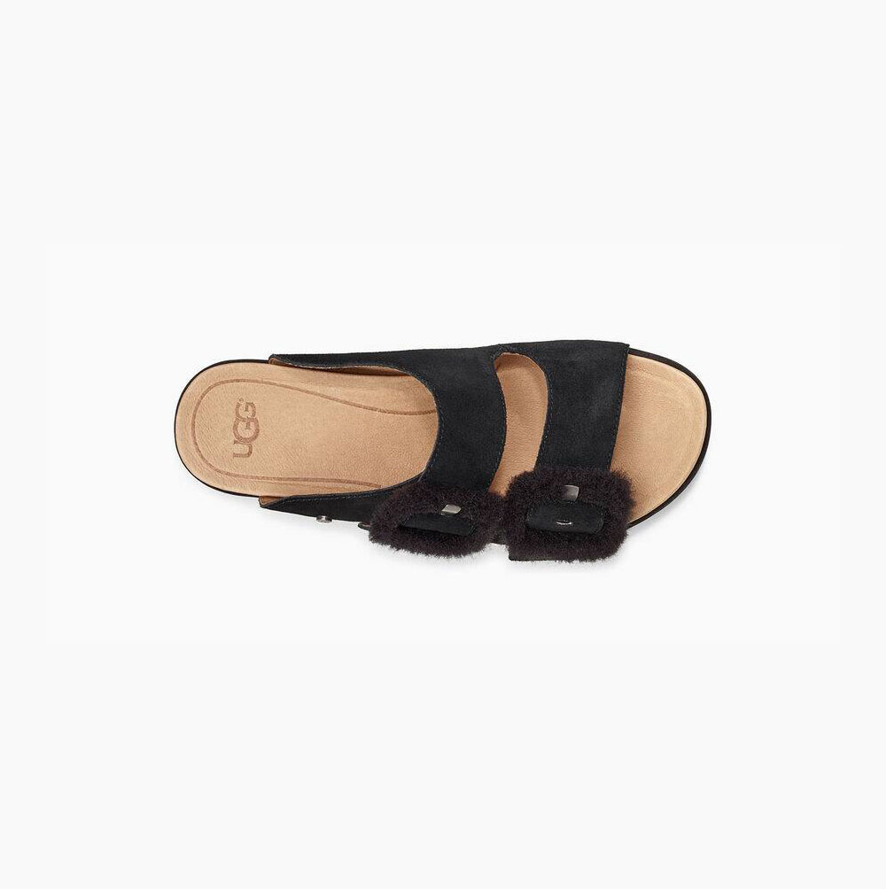 UGG Fluff Indio Sandalen Damen Schwarz Schweiz | I53VJ8S3