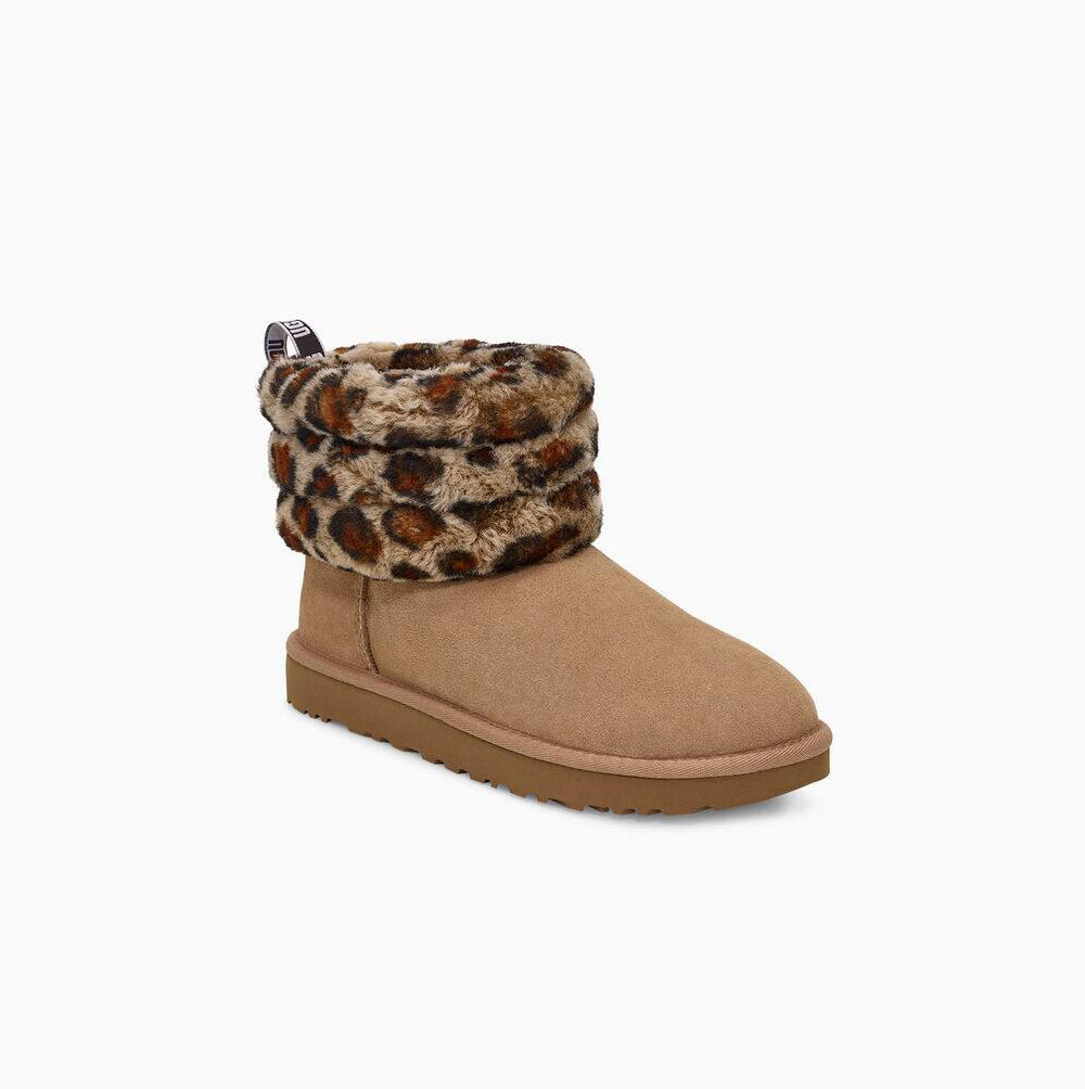 UGG Fluff Mini Leopard Gesteppte Stiefel Damen Braun Schweiz | 0B2CNYS0