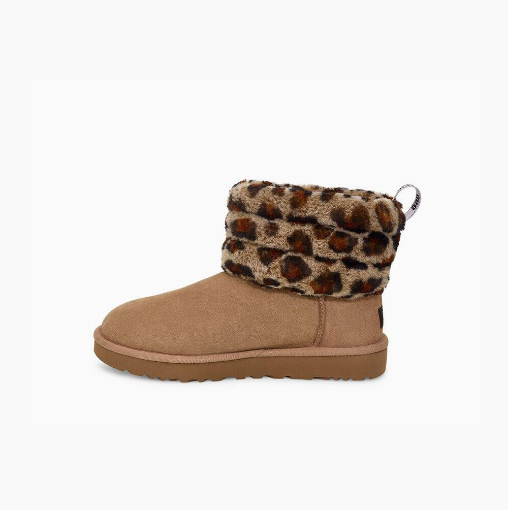 UGG Fluff Mini Leopard Gesteppte Stiefel Damen Braun Schweiz | 0B2CNYS0