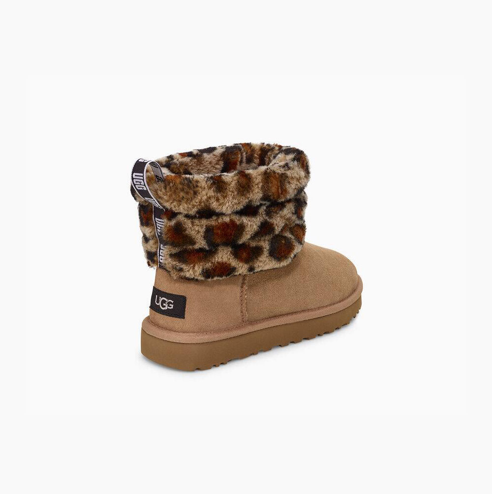 UGG Fluff Mini Leopard Gesteppte Stiefel Damen Braun Schweiz | 0B2CNYS0