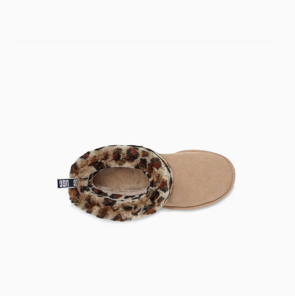 UGG Fluff Mini Leopard Gesteppte Stiefel Damen Braun Schweiz | 0B2CNYS0