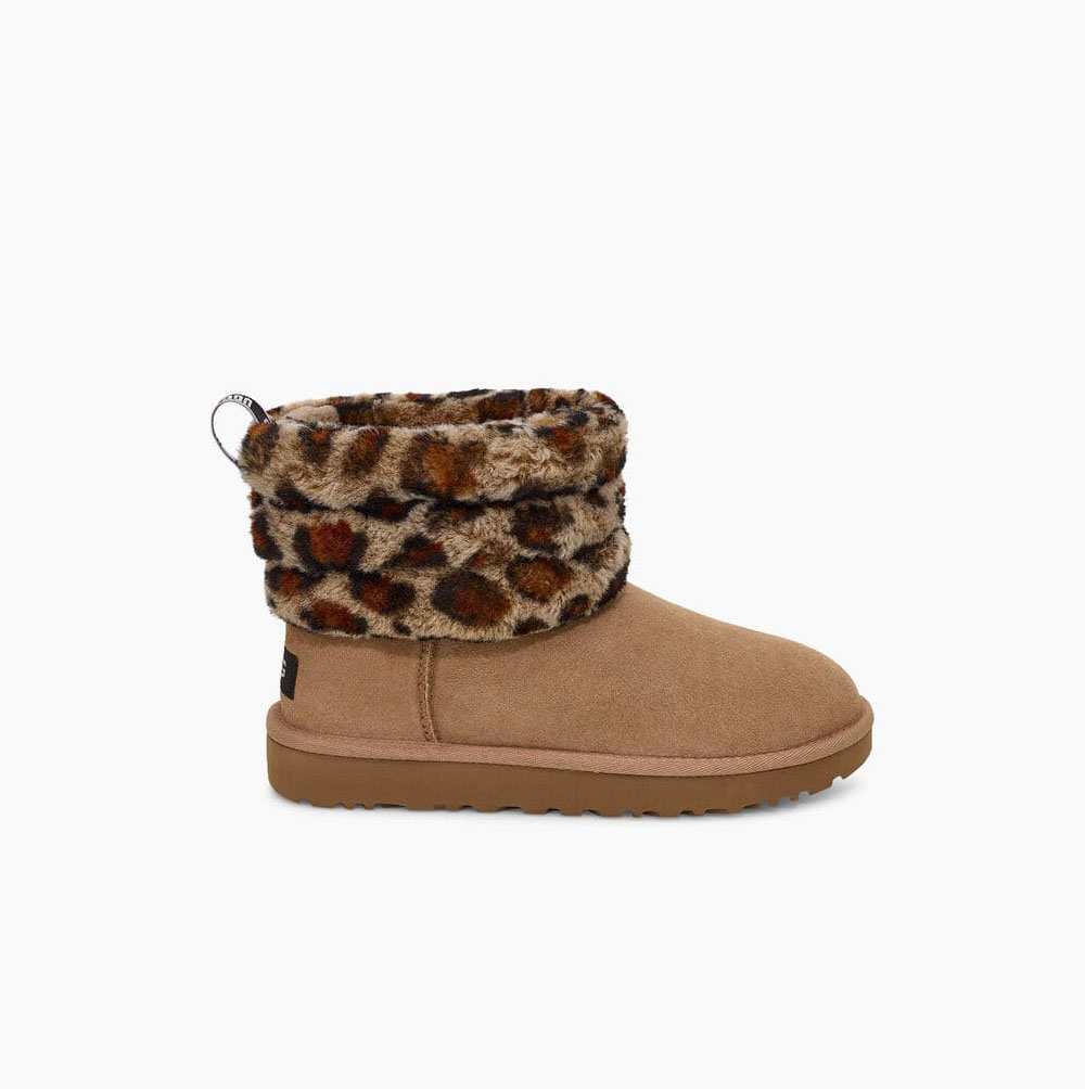 UGG Fluff Mini Leopard Gesteppte Stiefel Damen Braun Schweiz | 0B2CNYS0