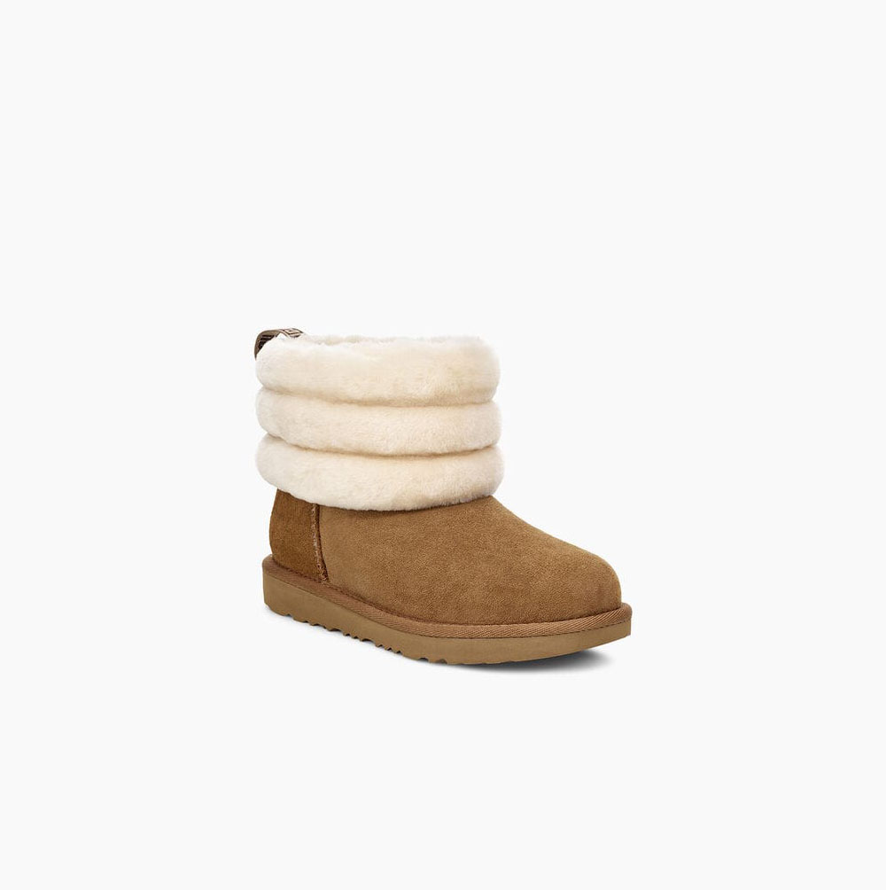 UGG Fluff Mini Gesteppte Stiefel Kinder Braun Schweiz | LU4MLG7A