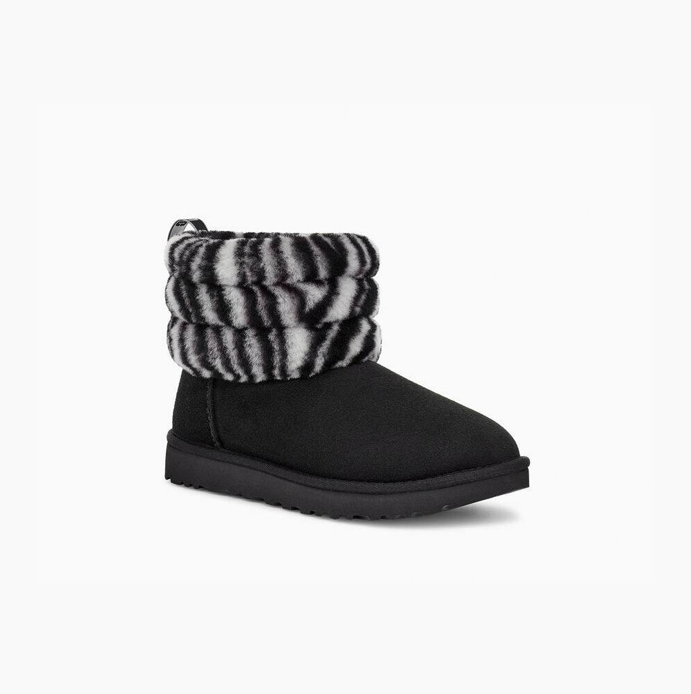 UGG Fluff Mini Zebra Gesteppte Stiefel Damen Schwarz Weiß Schweiz | BX94YZIN