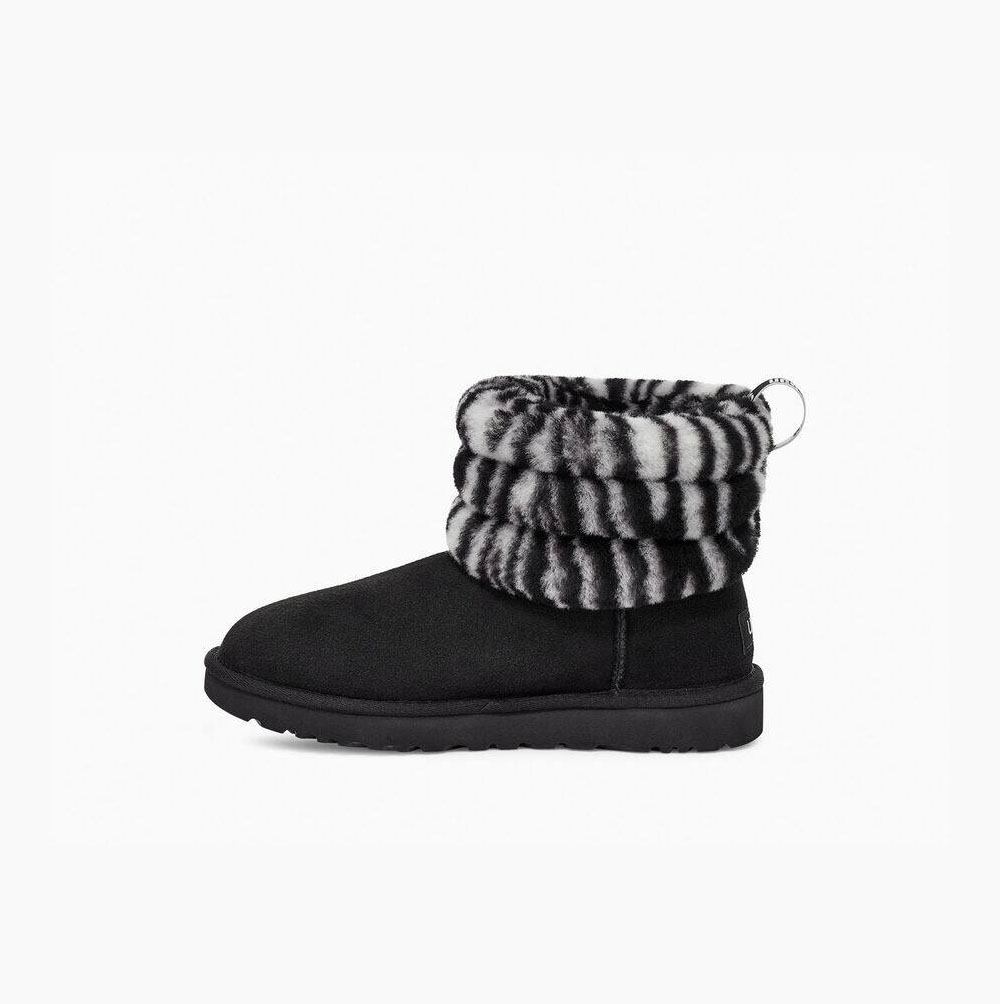 UGG Fluff Mini Zebra Gesteppte Stiefel Damen Schwarz Weiß Schweiz | BX94YZIN