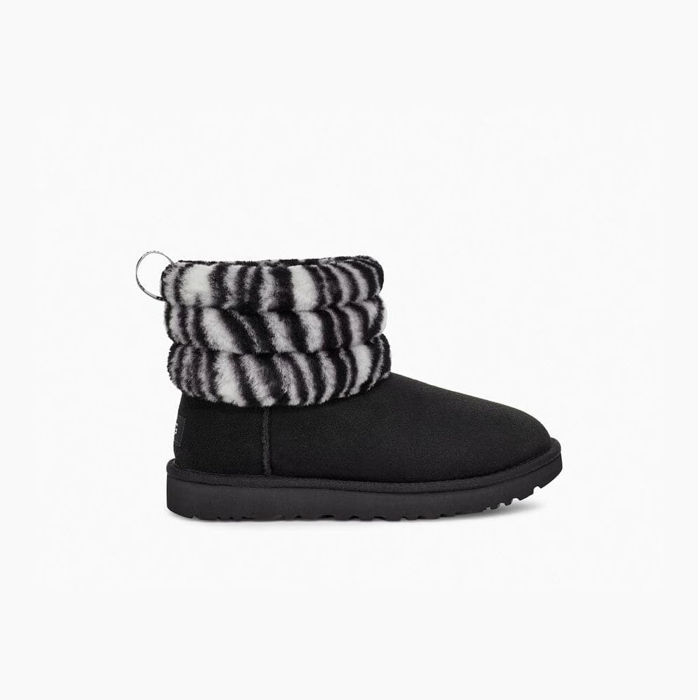 UGG Fluff Mini Zebra Gesteppte Stiefel Damen Schwarz Weiß Schweiz | BX94YZIN