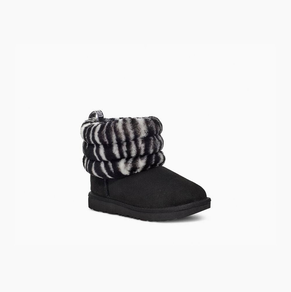 UGG Fluff Mini Zebra Gesteppte Stiefel Kinder Schwarz Weiß Schweiz | P0R0MG5Y