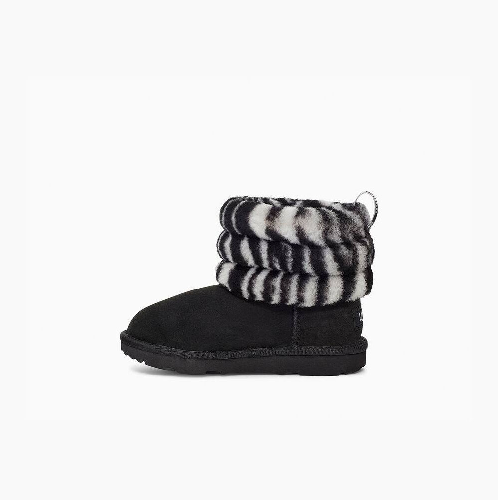 UGG Fluff Mini Zebra Gesteppte Stiefel Kinder Schwarz Weiß Schweiz | P0R0MG5Y