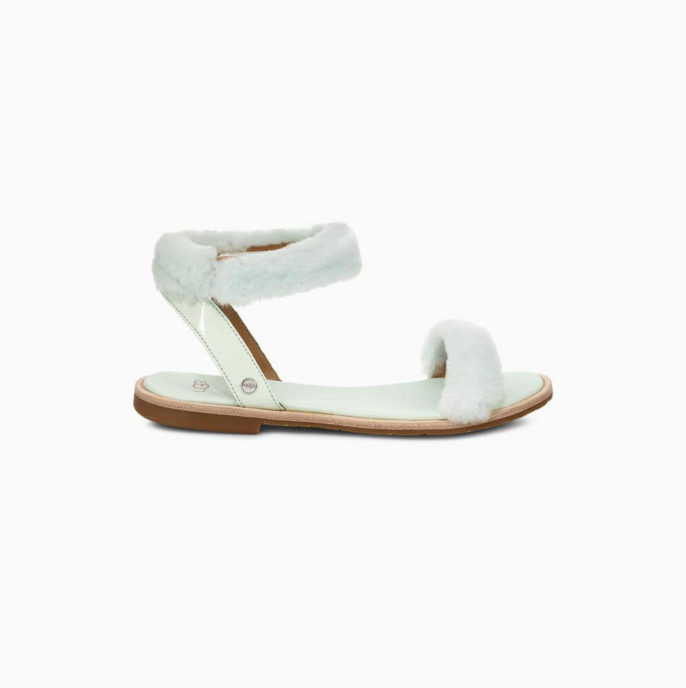 UGG Fluff Springs Lack Sandalen Damen Weiß Schweiz | WDWTCI0K