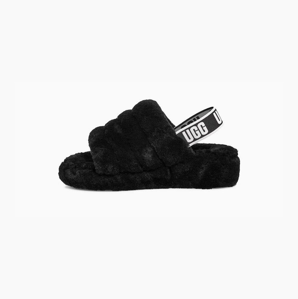 UGG Fluff Yeah Badelatschen Sandalen Damen Schwarz Schweiz | H6X7LFRJ