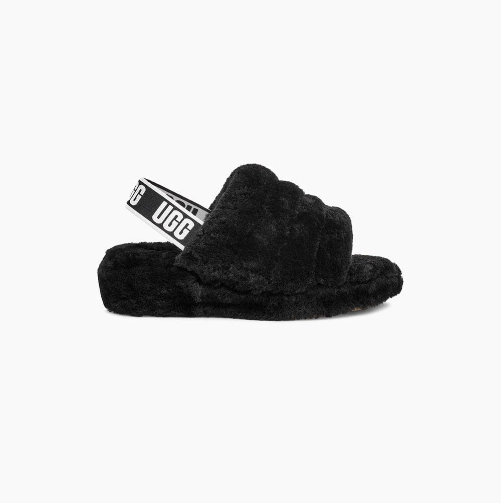 UGG Fluff Yeah Badelatschen Sandalen Damen Schwarz Schweiz | H6X7LFRJ