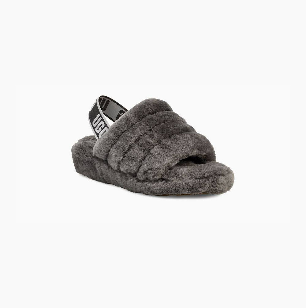 UGG Fluff Yeah Badelatschen Sandalen Damen Tiefesgrau Schweiz | VNXOFA89