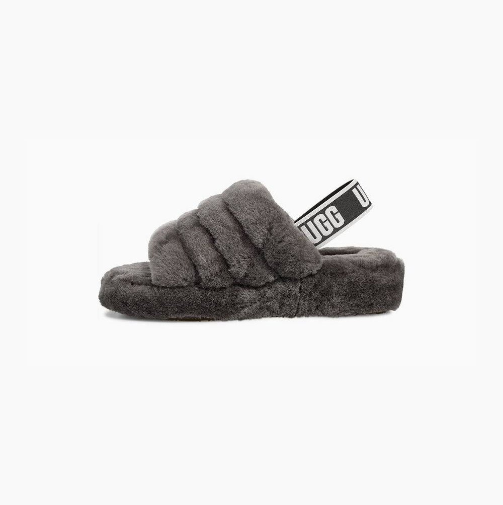 UGG Fluff Yeah Badelatschen Sandalen Damen Tiefesgrau Schweiz | VNXOFA89