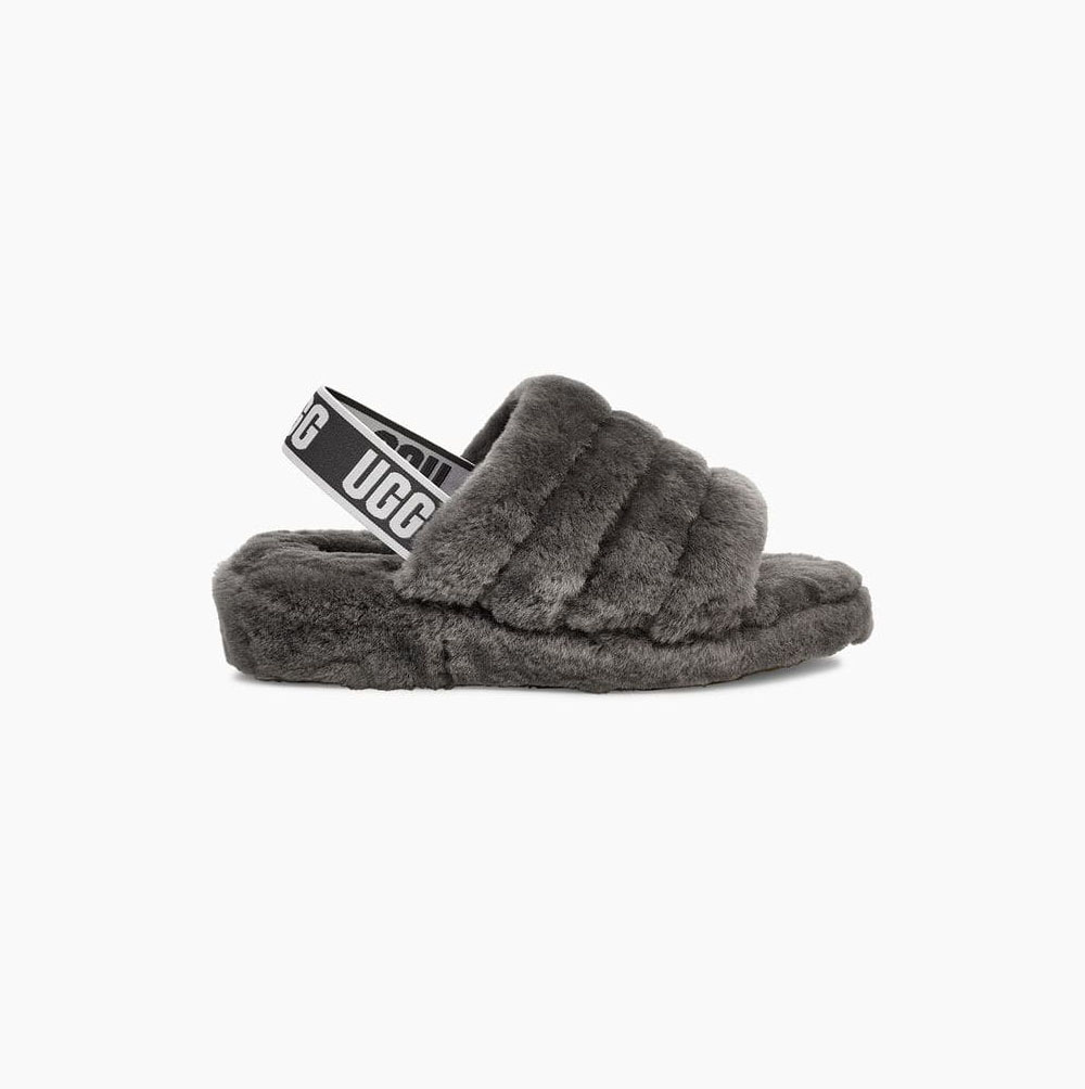 UGG Fluff Yeah Badelatschen Sandalen Damen Tiefesgrau Schweiz | VNXOFA89