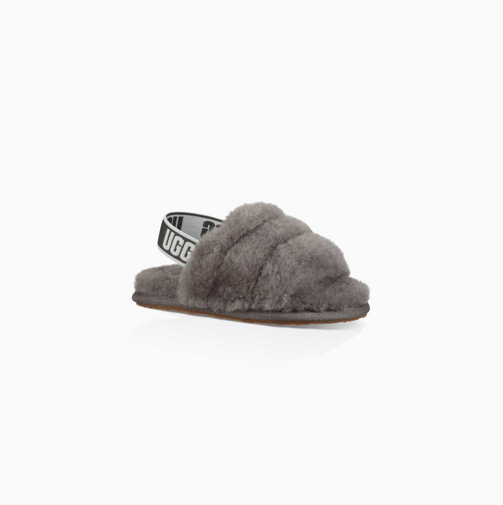 UGG Fluff Yeah Badelatschen Sandalen Kinder Tiefesgrau Schweiz | T9R2JGCF