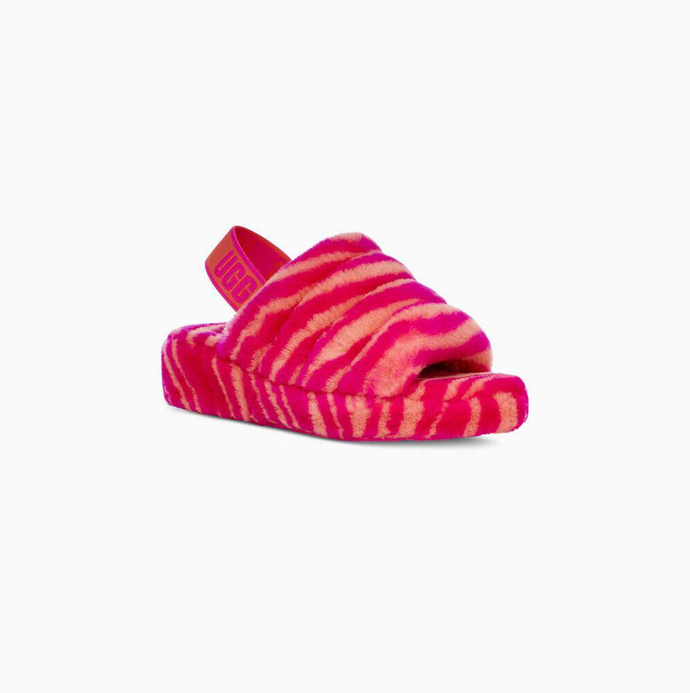 UGG Fluff Yeah Badelatschen Zebra Sandalen Damen Rosa Schweiz | 1M0D8M2V