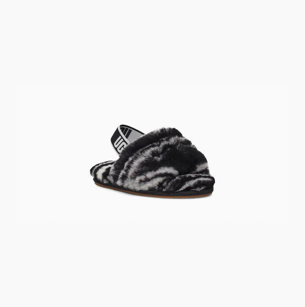 UGG Fluff Yeah Badelatschen Zebra Sandalen Kinder Schwarz Weiß Schweiz | 3BYYOXG8