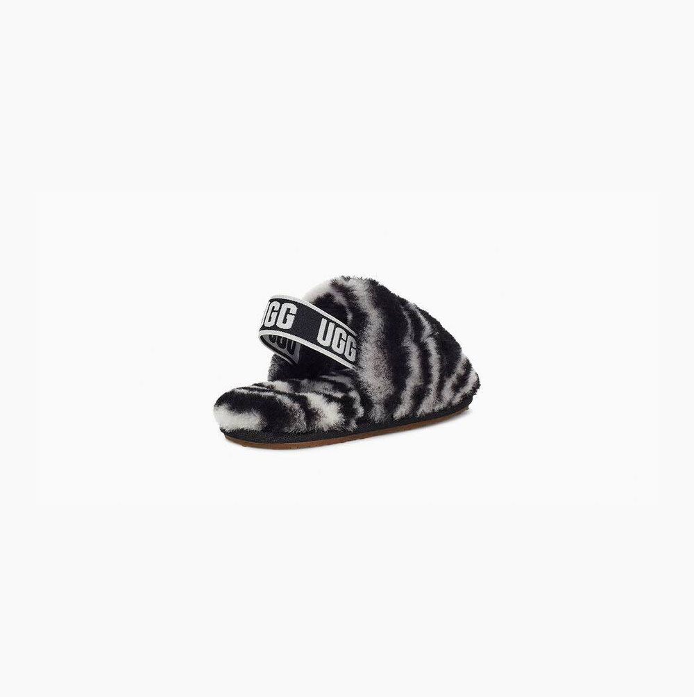 UGG Fluff Yeah Badelatschen Zebra Sandalen Kinder Schwarz Weiß Schweiz | 3BYYOXG8