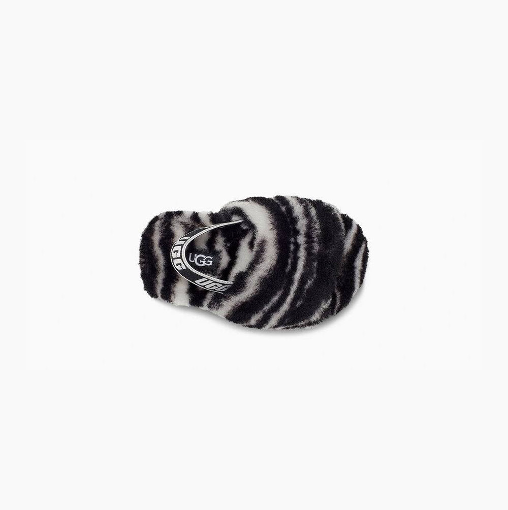 UGG Fluff Yeah Badelatschen Zebra Sandalen Kinder Schwarz Weiß Schweiz | 3BYYOXG8