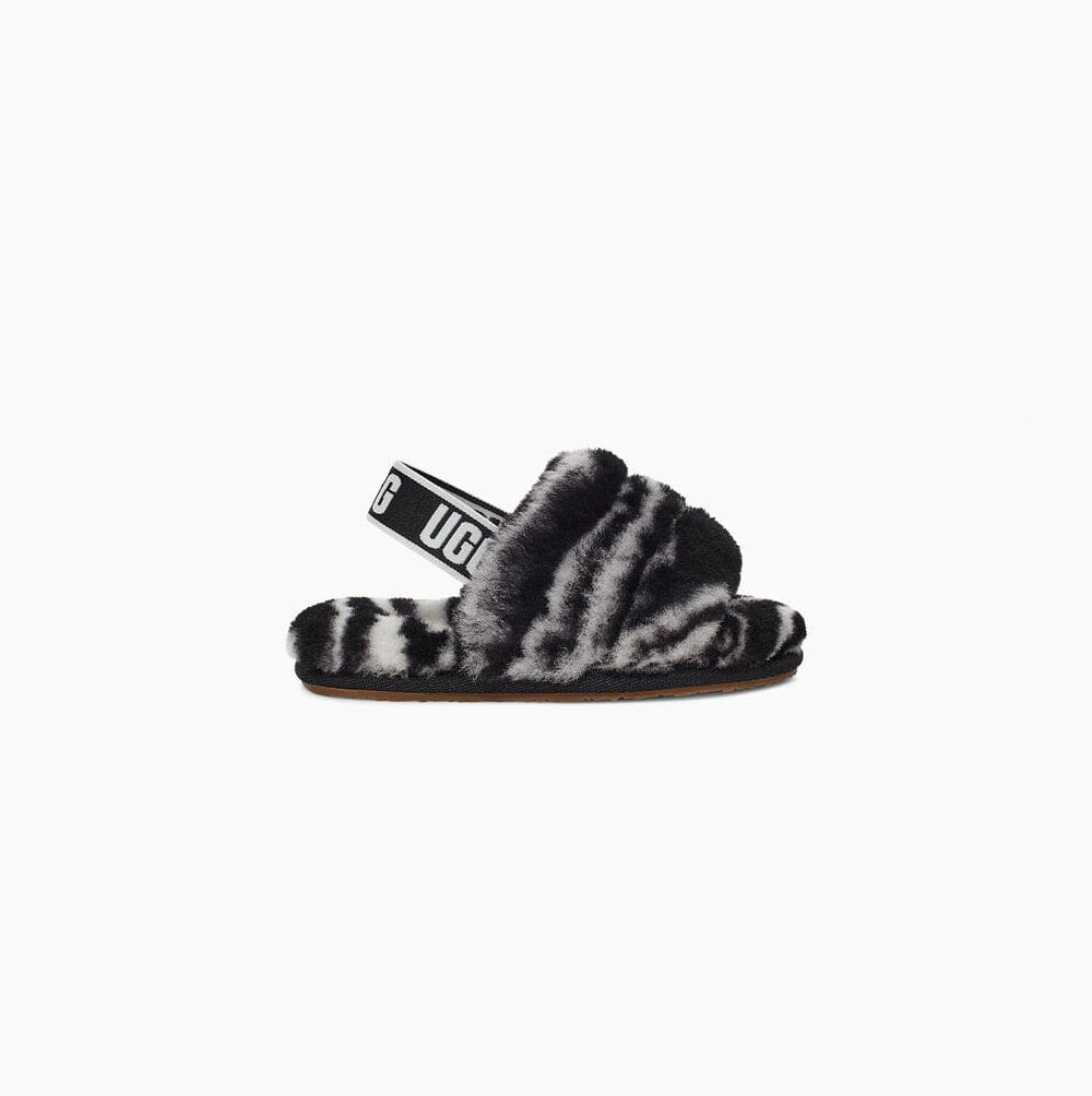 UGG Fluff Yeah Badelatschen Zebra Sandalen Kinder Schwarz Weiß Schweiz | 3BYYOXG8