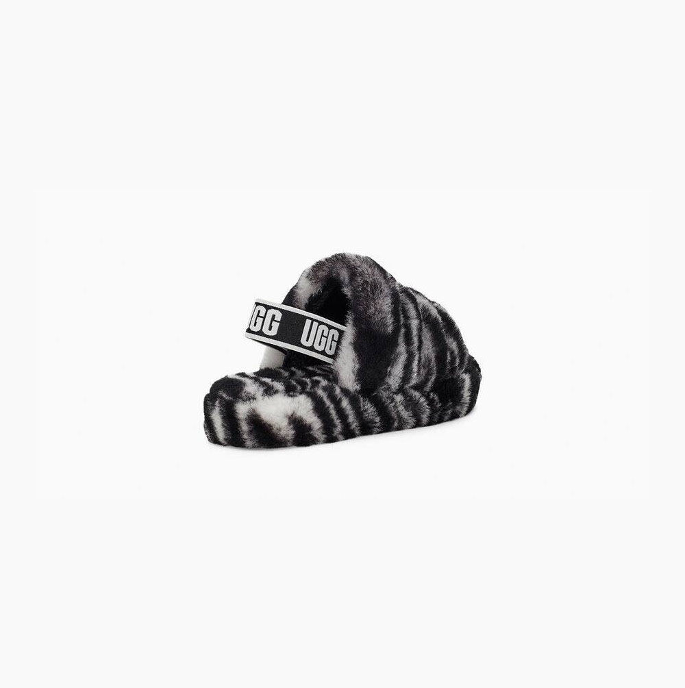 UGG Fluff Yeah Badelatschen Zebra Sandalen Kinder Schwarz Weiß Schweiz | 8K2PY34C