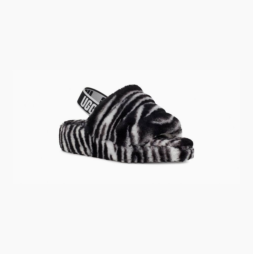 UGG Fluff Yeah Badelatschen Zebra Sandalen Damen Schwarz Weiß Schweiz | XNTM96IS