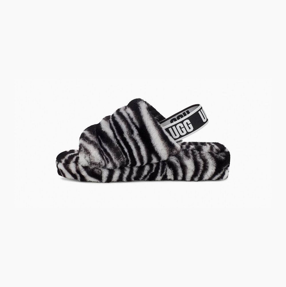 UGG Fluff Yeah Badelatschen Zebra Sandalen Damen Schwarz Weiß Schweiz | XNTM96IS