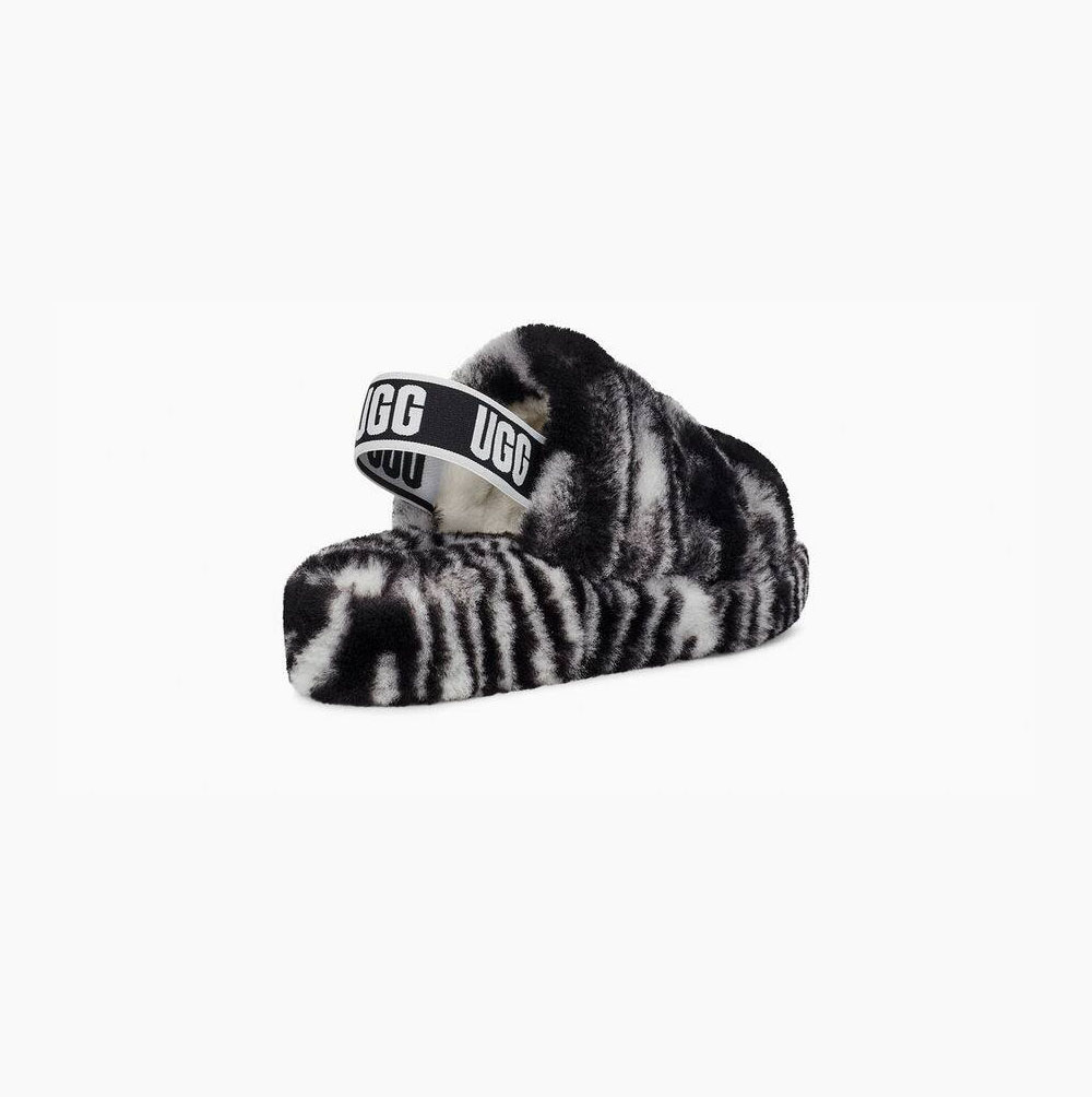 UGG Fluff Yeah Badelatschen Zebra Sandalen Damen Schwarz Weiß Schweiz | XNTM96IS