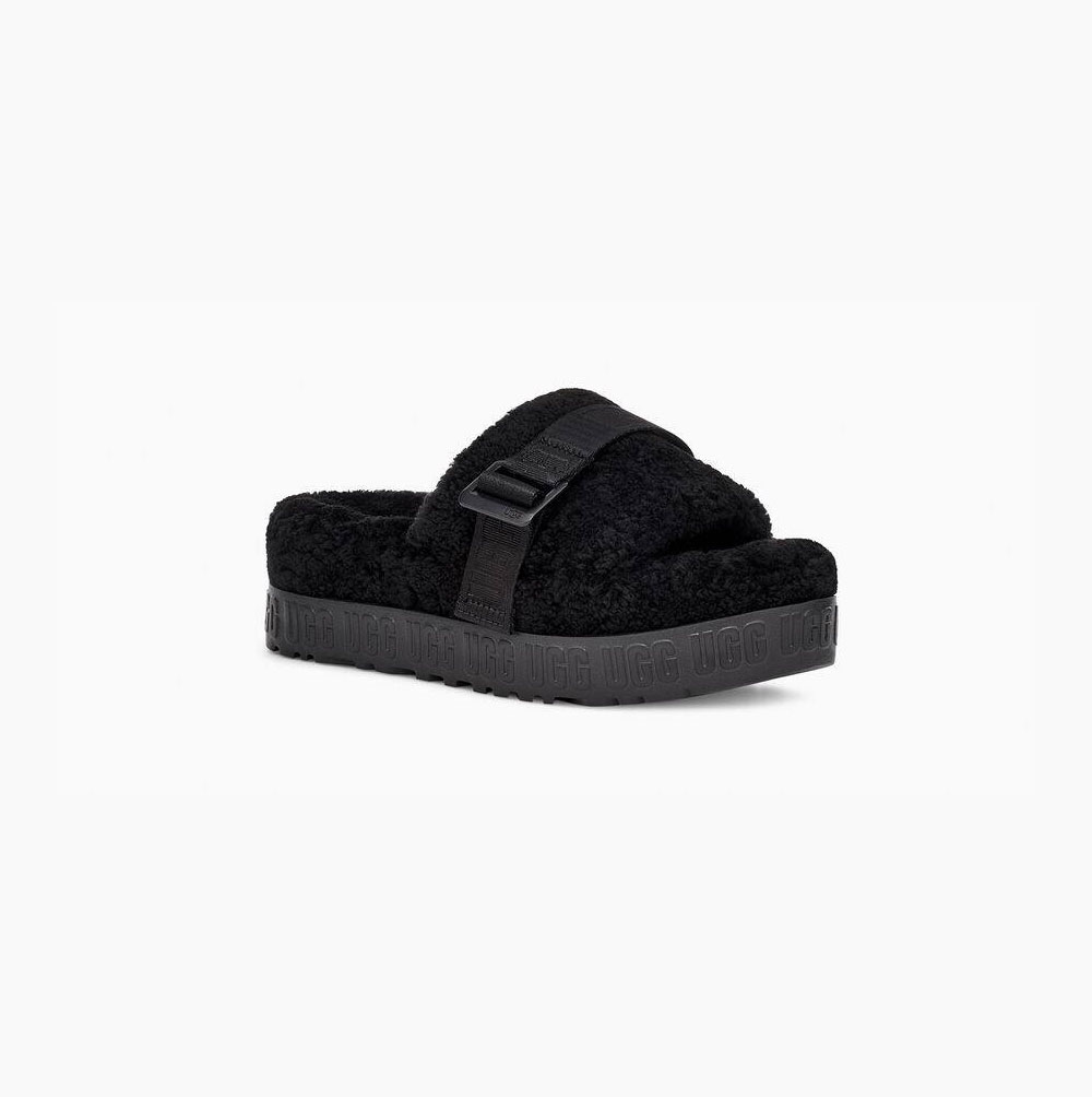 UGG Fluffita Hausschuhe Plateau Damen Schwarz Schweiz | 958K9VSG