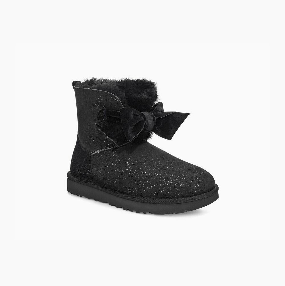 UGG Gita Twinkle Bow Mini Bow Boots Damen Schwarz Schweiz | 9D8S9SCJ