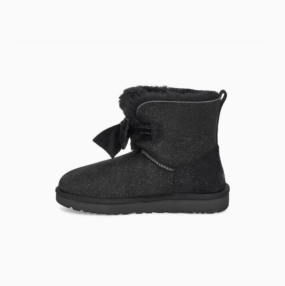 UGG Gita Twinkle Bow Mini Bow Boots Damen Schwarz Schweiz | 9D8S9SCJ