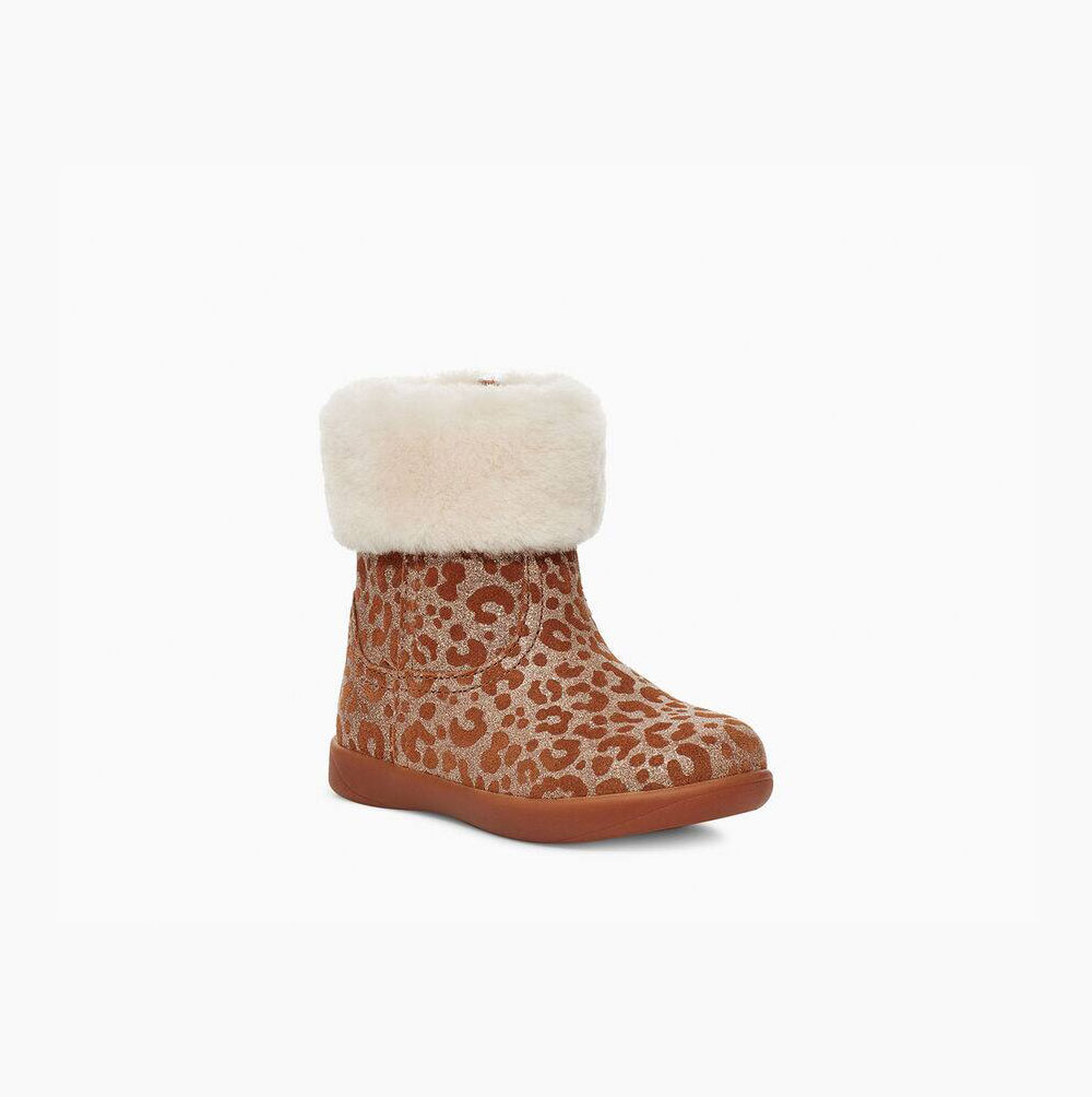 UGG Jorie II Glitter Leopard Fur Boots Kinder Braun Schweiz | 9O7ESE9K