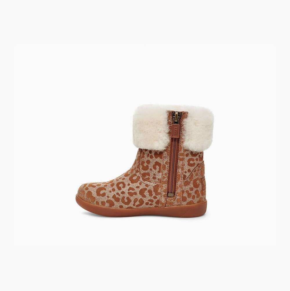 UGG Jorie II Glitter Leopard Fur Boots Kinder Braun Schweiz | 9O7ESE9K