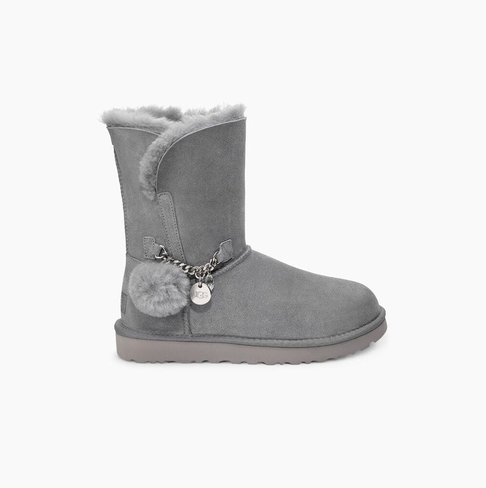 UGG Klassische Charm Kurze Stiefel Damen Grau Schweiz | V0VRBZ72