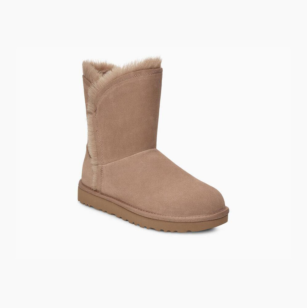 UGG Klassische Fluff High-Low Kurze Stiefel Damen Khaki Schweiz | 7JJBD3CF