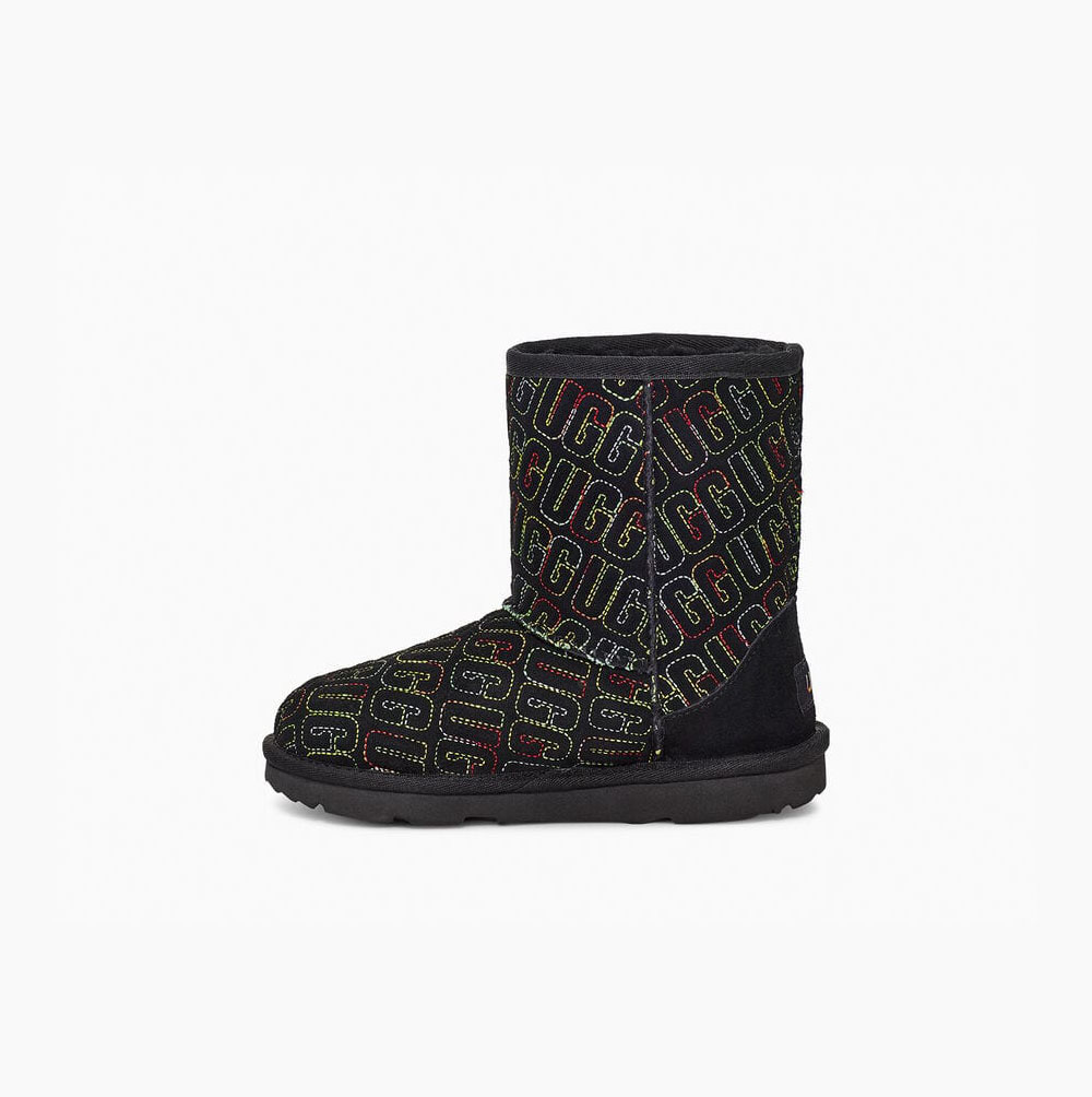 UGG Klassische II Graphic Stitch Classic Boots Kinder Schwarz Schweiz | MRB3WHNB