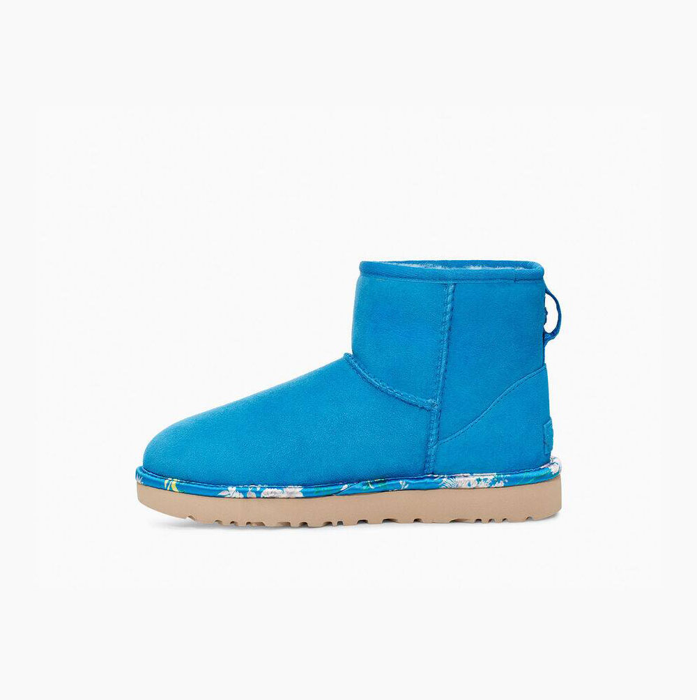 UGG Klassische Mini Floral Classic Boots Damen Blau Schweiz | QWS8JIZS