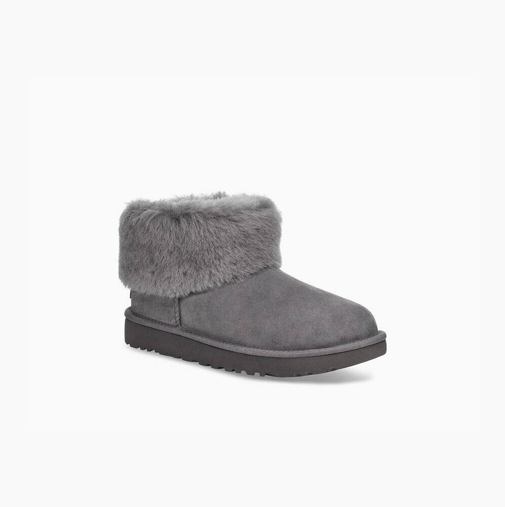 UGG Klassische Mini Fluff Classic Boots Damen Tiefesgrau Schweiz | 5E618RTL