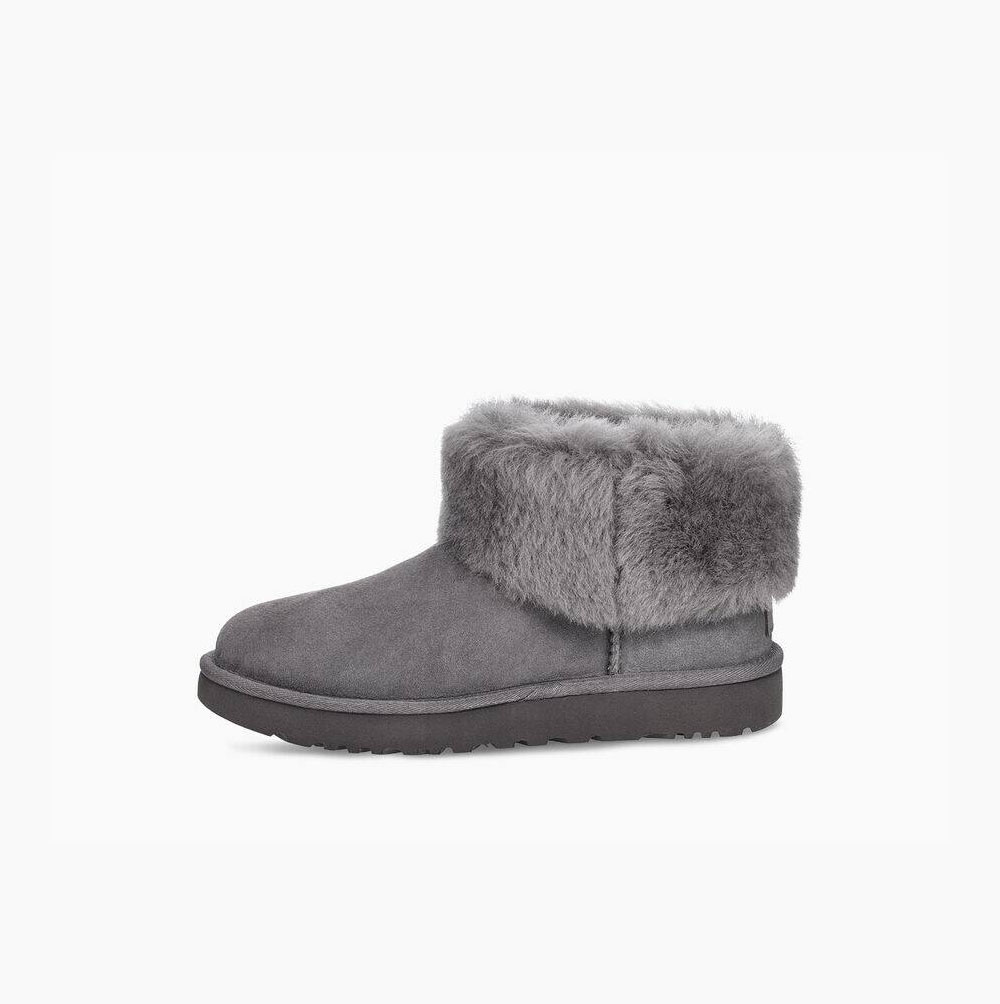 UGG Klassische Mini Fluff Classic Boots Damen Tiefesgrau Schweiz | 5E618RTL