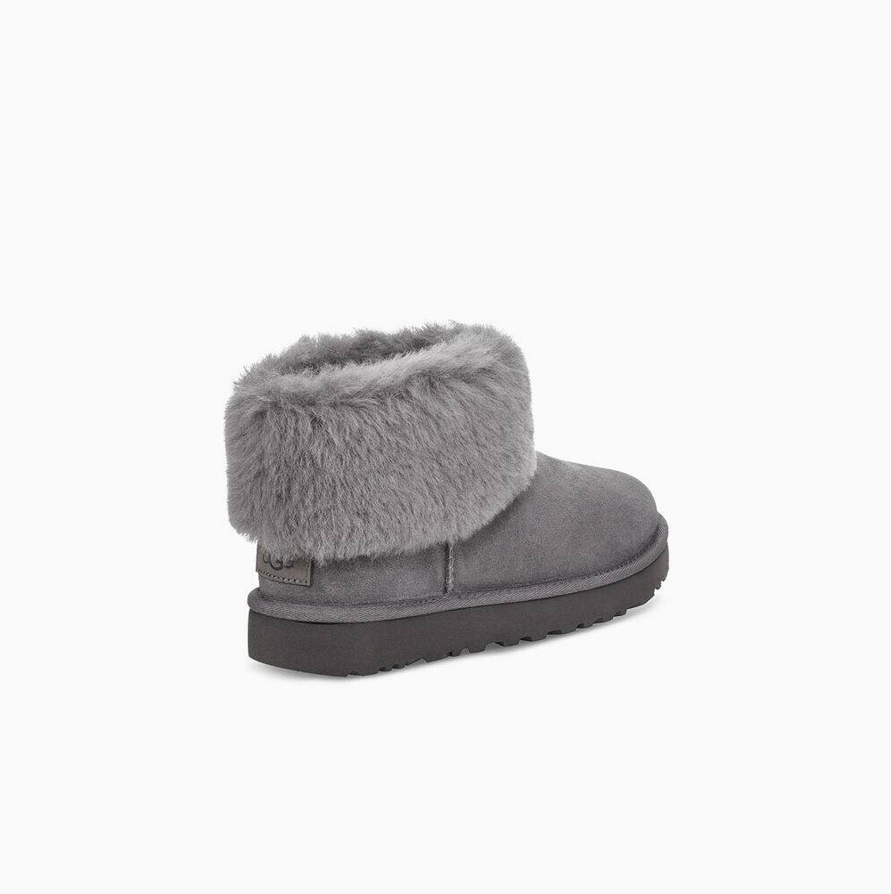 UGG Klassische Mini Fluff Classic Boots Damen Tiefesgrau Schweiz | 5E618RTL