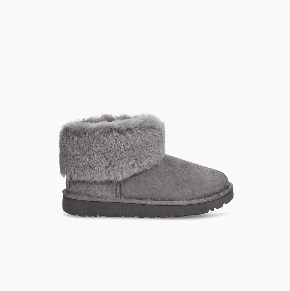 UGG Klassische Mini Fluff Classic Boots Damen Tiefesgrau Schweiz | 5E618RTL