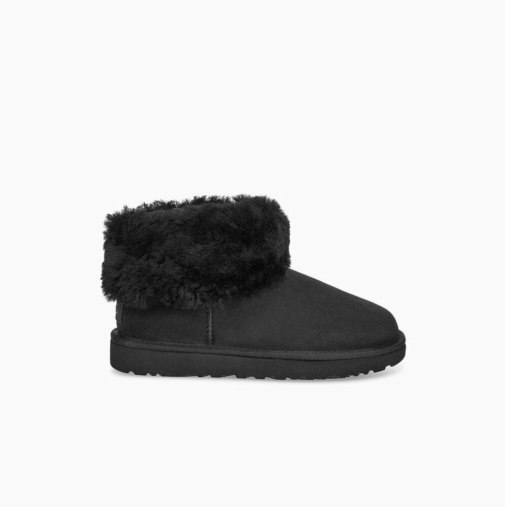 UGG Klassische Mini Fluff Classic Boots Damen Schwarz Schweiz | L0OUIGD4