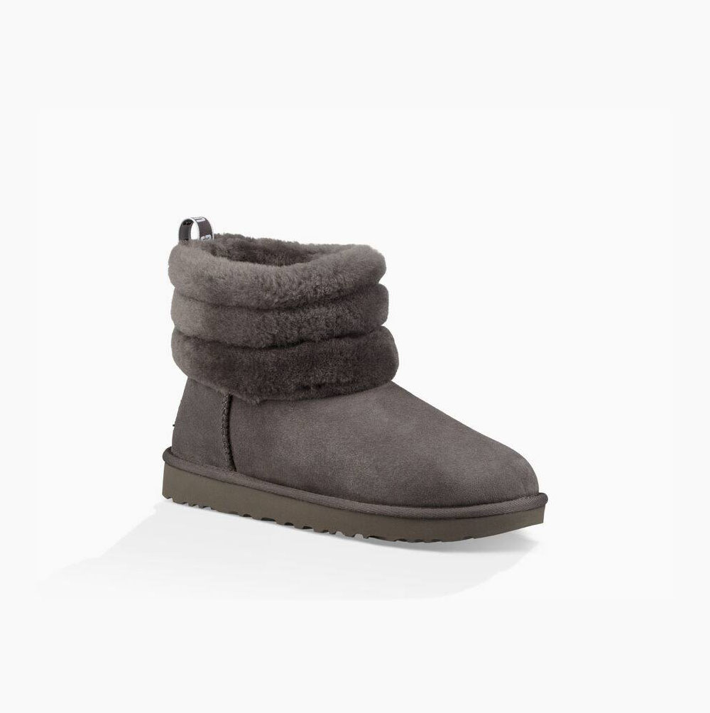 UGG Klassische Mini Fluff Gesteppte Stiefel Damen Tiefesgrau Schweiz | 3HEDGIWO