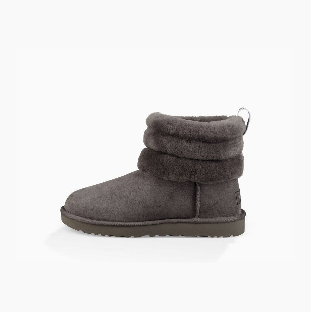 UGG Klassische Mini Fluff Gesteppte Stiefel Damen Tiefesgrau Schweiz | 3HEDGIWO