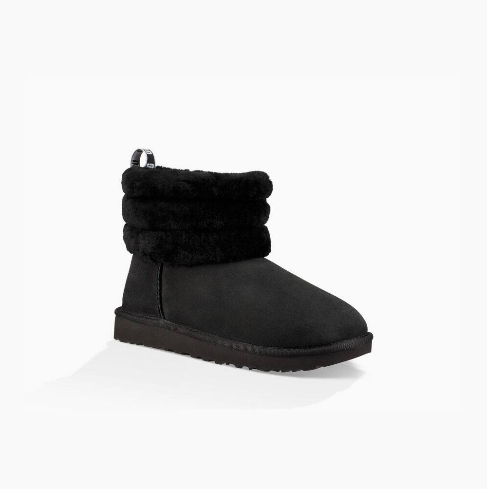 UGG Klassische Mini Fluff Gesteppte Stiefel Damen Schwarz Schweiz | O3TJO9IG