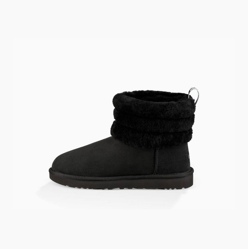 UGG Klassische Mini Fluff Gesteppte Stiefel Damen Schwarz Schweiz | O3TJO9IG