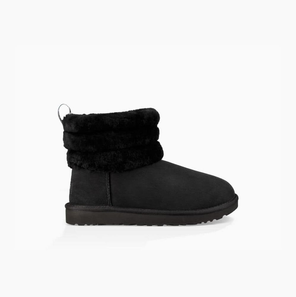 UGG Klassische Mini Fluff Gesteppte Stiefel Damen Schwarz Schweiz | O3TJO9IG